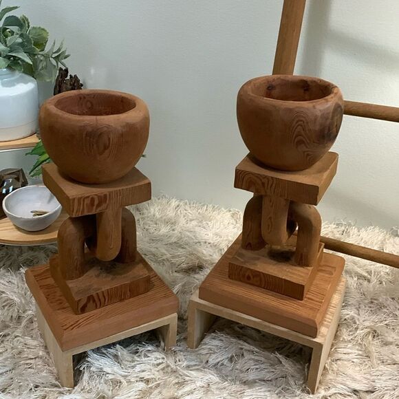 Bundle Of 2 Handcrafted Unique Raw Wooden Accent Decor Pieces - Picture 1 of 17